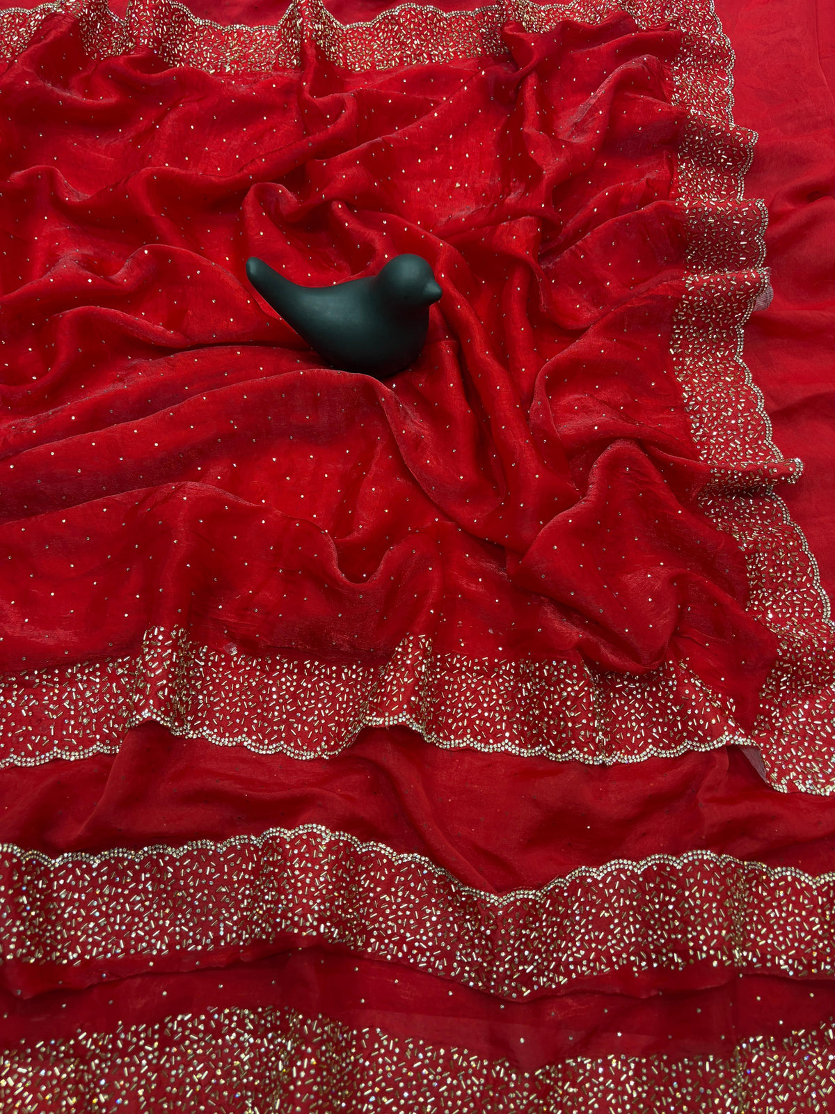 Tamanah Fendi Space Silk Saree with All-Over Jarkhan Work | Running Embroidered Blouse | Designer Party & Festive Wear