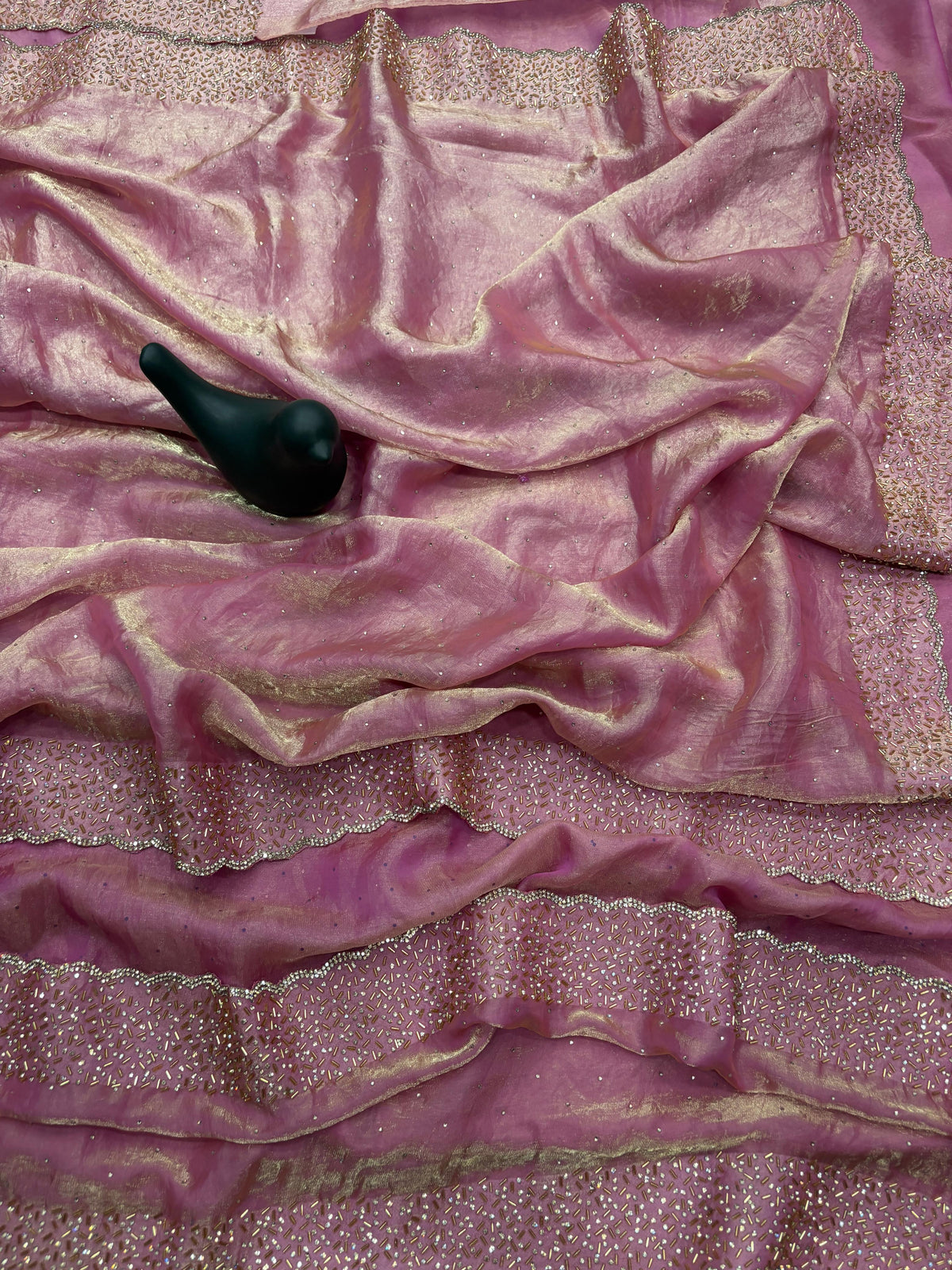Tamanah Fendi Space Silk Saree with All-Over Jarkhan Work | Running Embroidered Blouse | Designer Party & Festive Wear