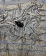 Tamanah Fendi Space Silk Saree with All-Over Jarkhan Work | Running Embroidered Blouse | Designer Party & Festive Wear