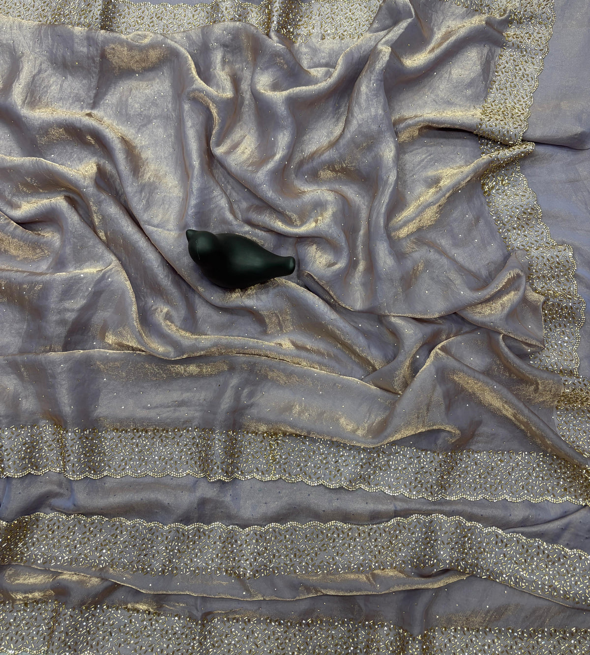 Tamanah Fendi Space Silk Saree with All-Over Jarkhan Work | Running Embroidered Blouse | Designer Party & Festive Wear