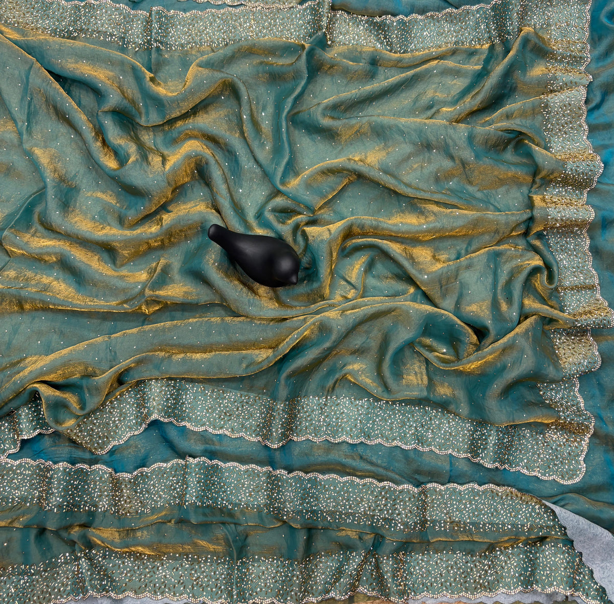 Tamanah Fendi Space Silk Saree with All-Over Jarkhan Work | Running Embroidered Blouse | Designer Party & Festive Wear