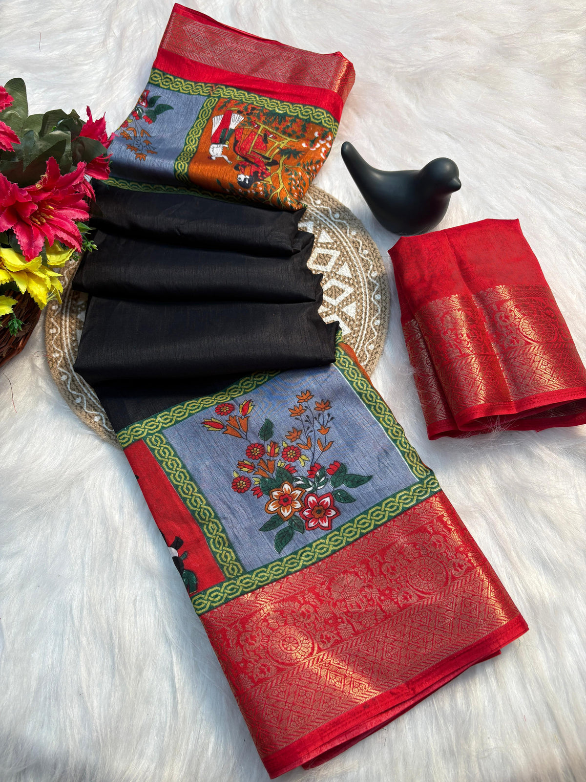 Elegant Dola Silk Saree with Jacquard Border & Matching Blouse – Super Soft Fabric