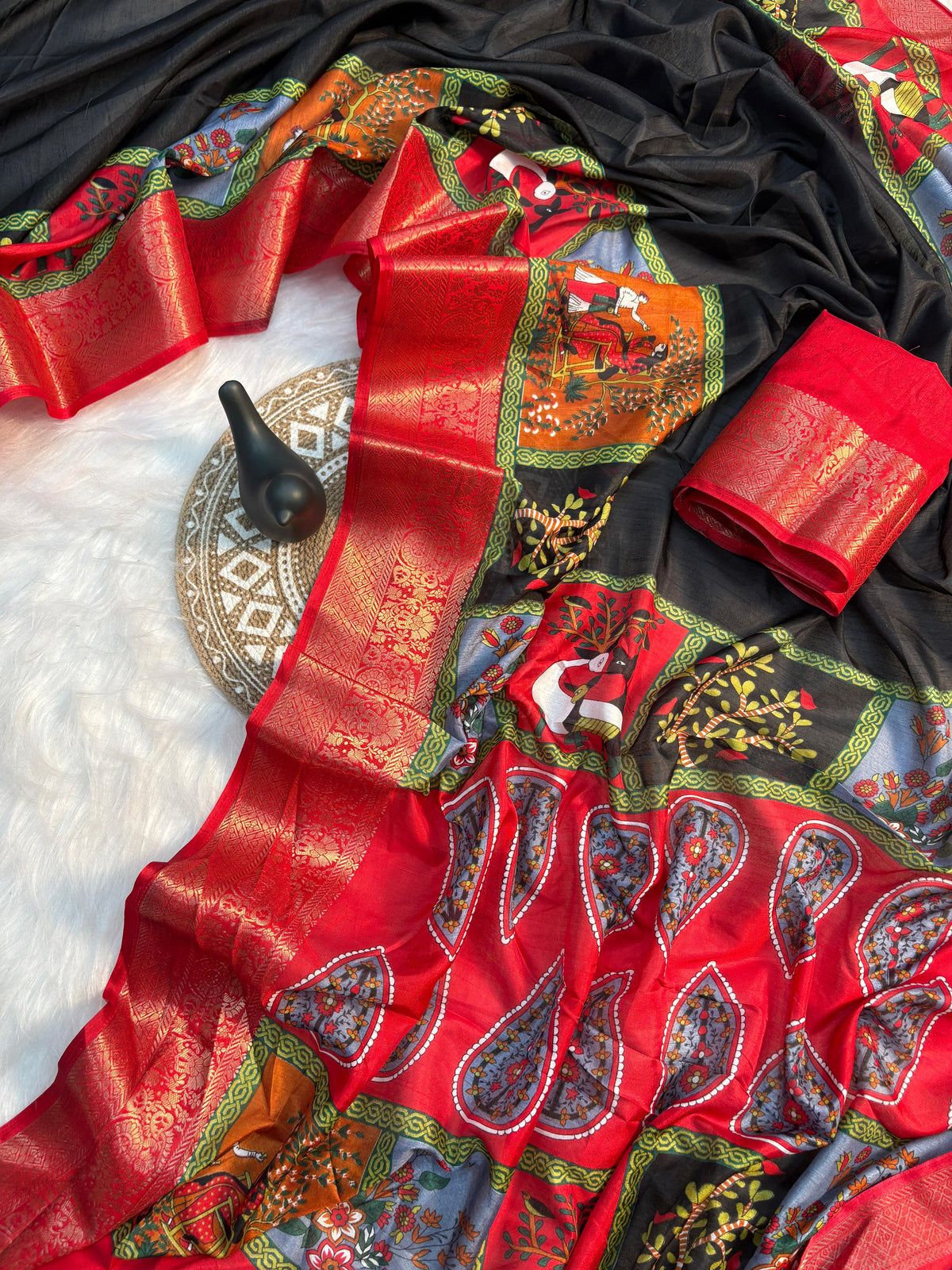 Elegant Dola Silk Saree with Jacquard Border & Matching Blouse – Super Soft Fabric