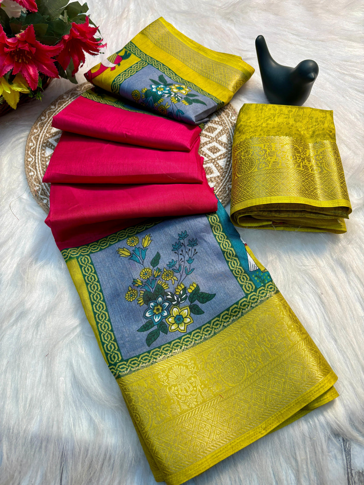 Elegant Dola Silk Saree with Jacquard Border & Matching Blouse – Super Soft Fabric