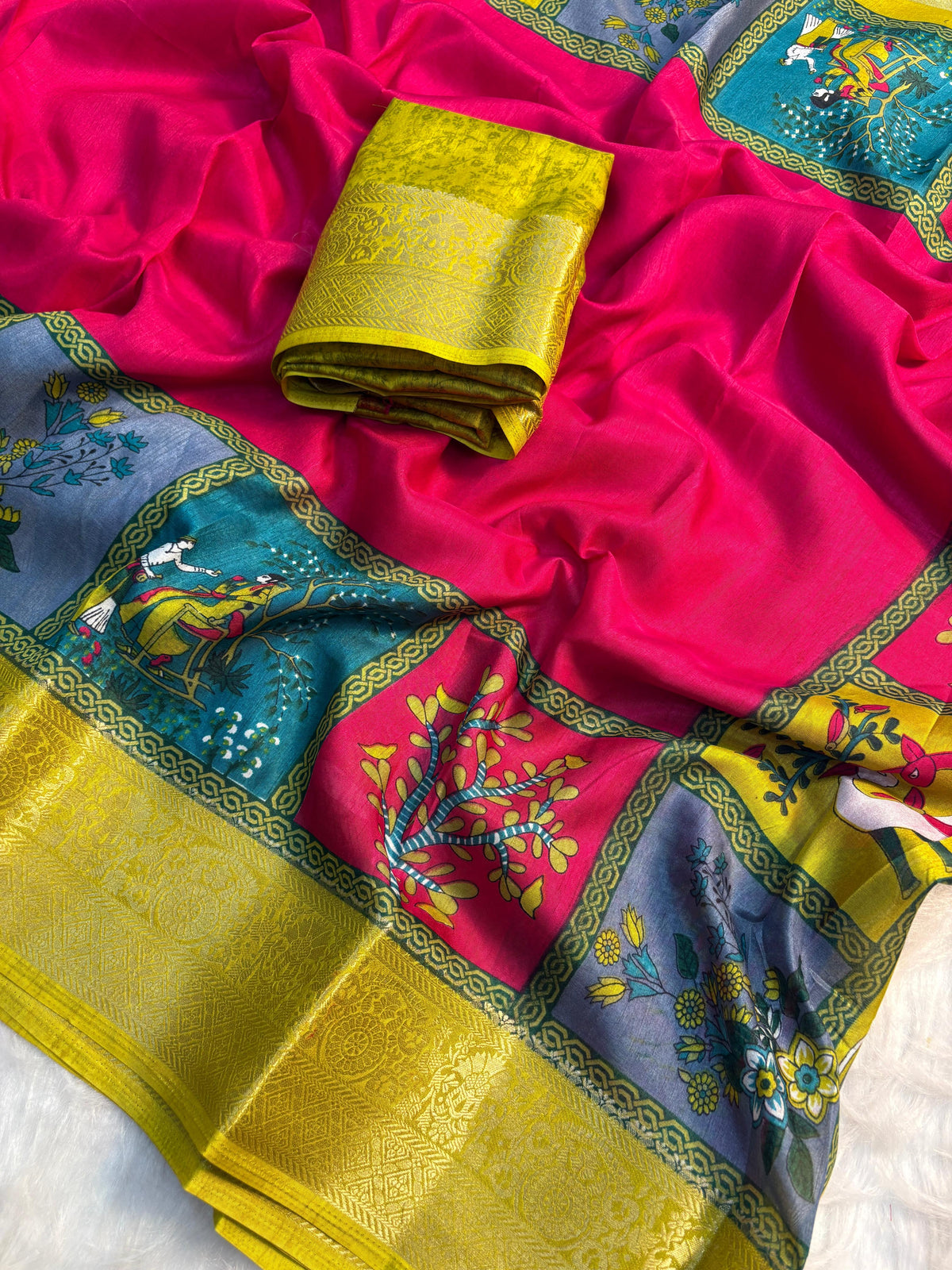 Elegant Dola Silk Saree with Jacquard Border & Matching Blouse – Super Soft Fabric