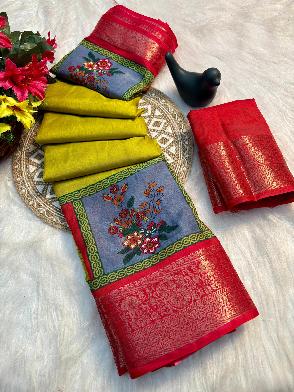 Elegant Dola Silk Saree with Jacquard Border & Matching Blouse – Super Soft Fabric