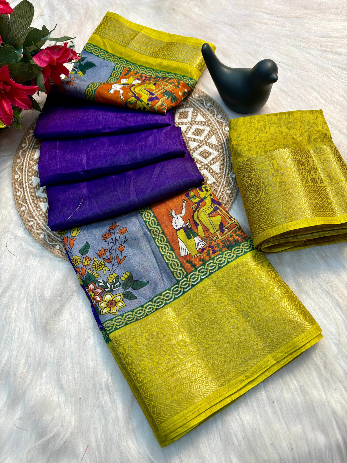 Elegant Dola Silk Saree with Jacquard Border & Matching Blouse – Super Soft Fabric