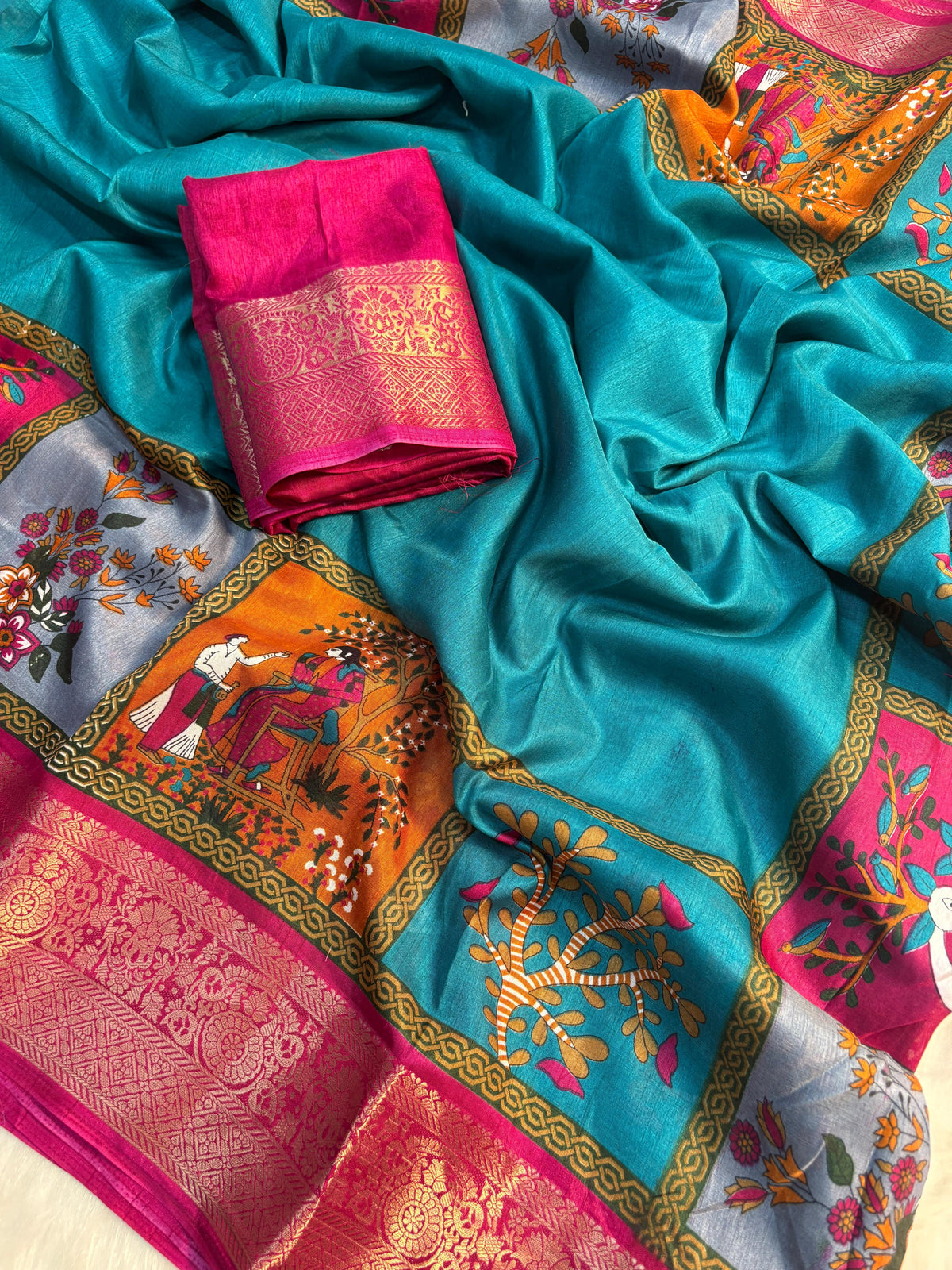 Elegant Dola Silk Saree with Jacquard Border & Matching Blouse – Super Soft Fabric
