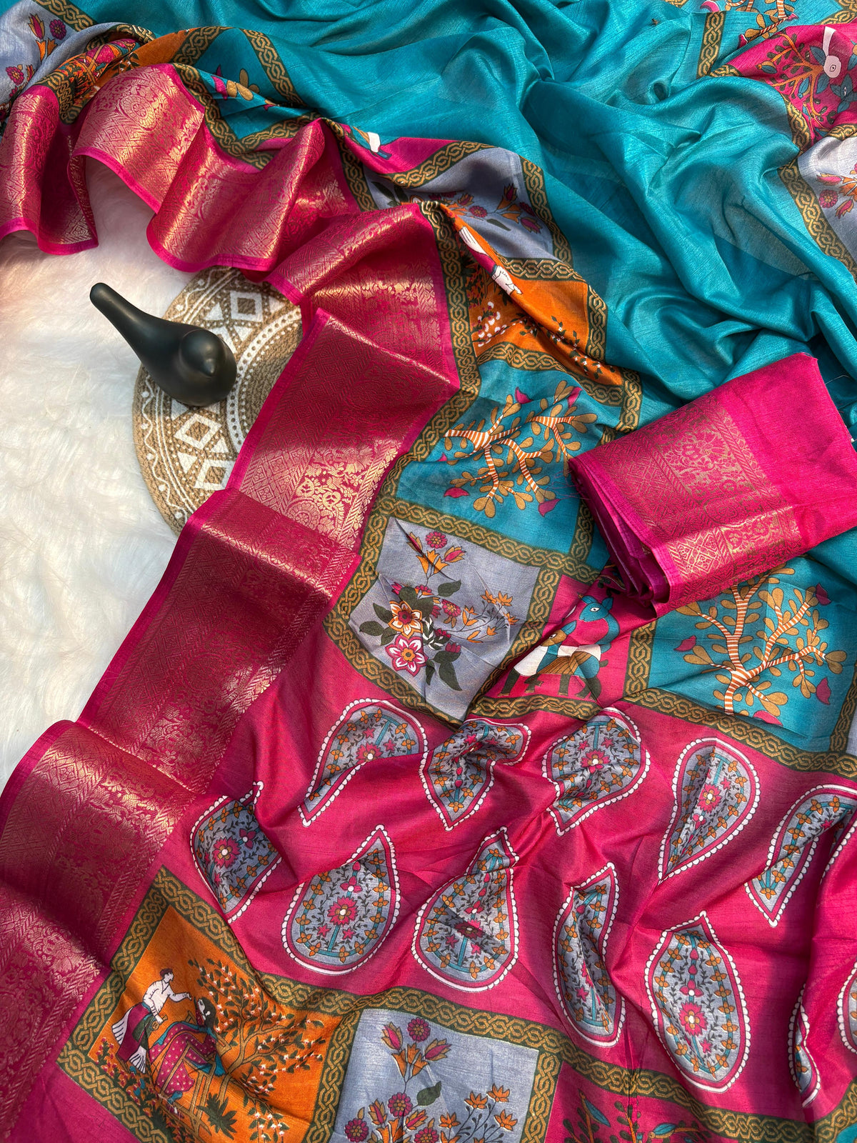 Elegant Dola Silk Saree with Jacquard Border & Matching Blouse – Super Soft Fabric