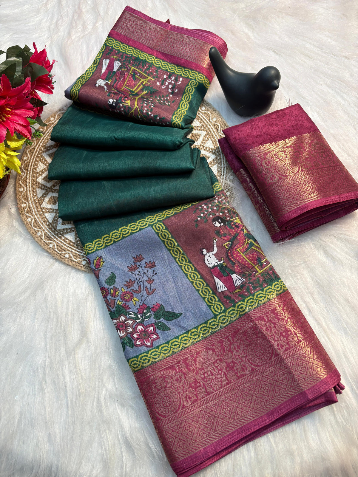 Elegant Dola Silk Saree with Jacquard Border & Matching Blouse – Super Soft Fabric