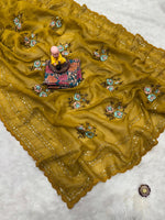 HETSHVI Premium Crush Organza Saree with Self-Sequins & Dori Arco Border | Kalamkari Blouse