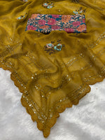 HETSHVI Premium Crush Organza Saree with Self-Sequins & Dori Arco Border | Kalamkari Blouse