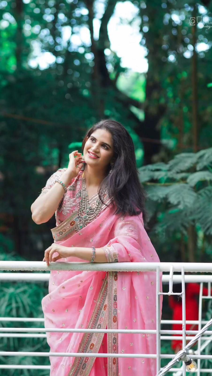 Gulmohar Pure Organza Silk Saree with Multithread Embroidery & Embellished Blouse