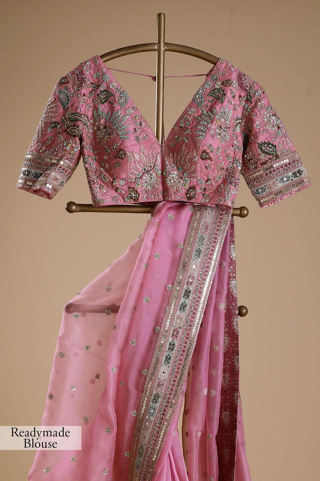 Gulmohar Pure Organza Silk Saree with Multithread Embroidery & Embellished Blouse