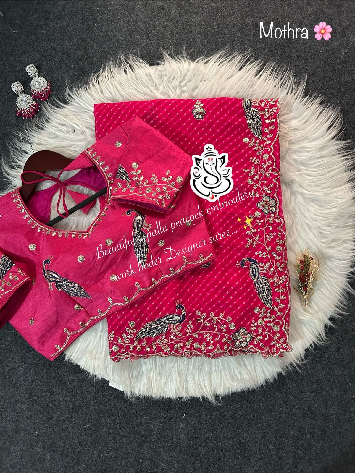 Rani Color Premium Mothra Georgette Saree with Designer Stitched Blouse