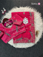 Rani Color Premium Mothra Georgette Saree with Designer Stitched Blouse