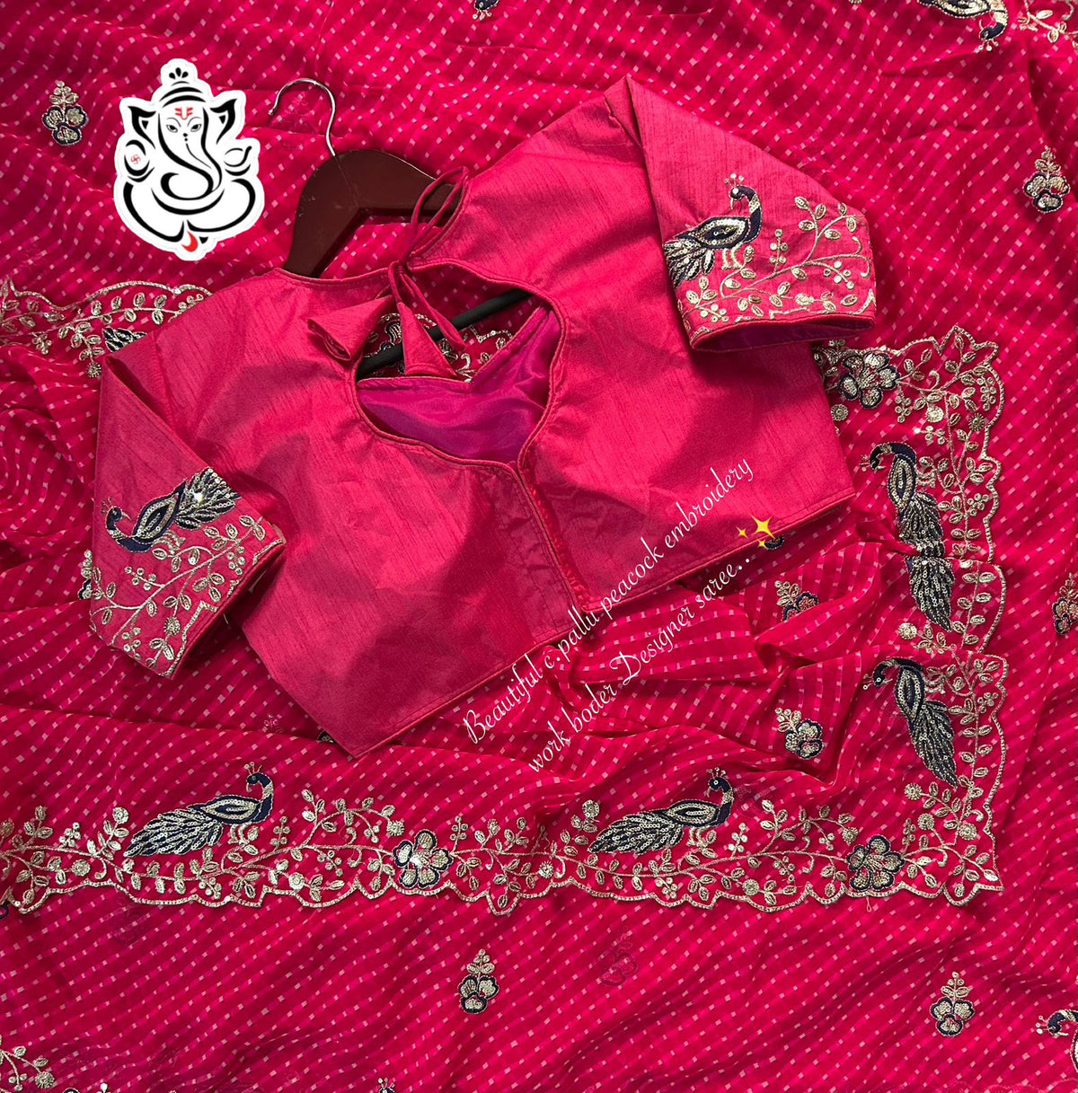 Rani Color Premium Mothra Georgette Saree with Designer Stitched Blouse