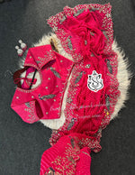 Rani Color Premium Mothra Georgette Saree with Designer Stitched Blouse