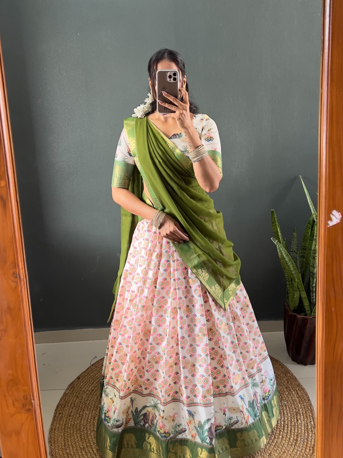 Gajanand Printed Dola Cotton Silk Lehenga Set with Fancy Georgette Dupatta
