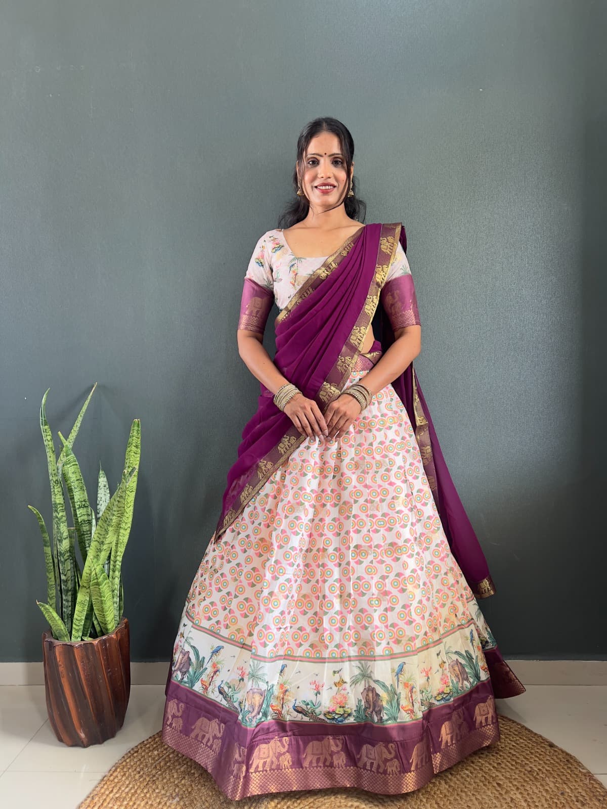 Gajanand Printed Dola Cotton Silk Lehenga Set with Fancy Georgette Dupatta