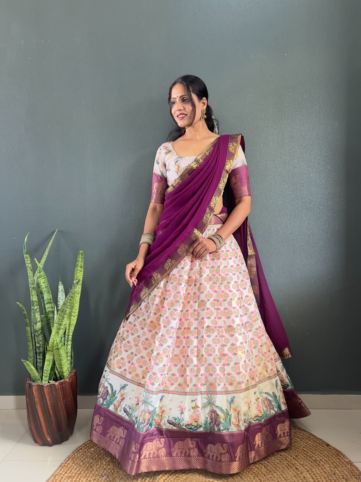 Gajanand Printed Dola Cotton Silk Lehenga Set with Fancy Georgette Dupatta