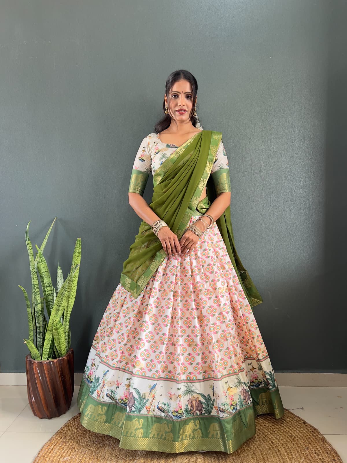 Gajanand Printed Dola Cotton Silk Lehenga Set with Fancy Georgette Dupatta