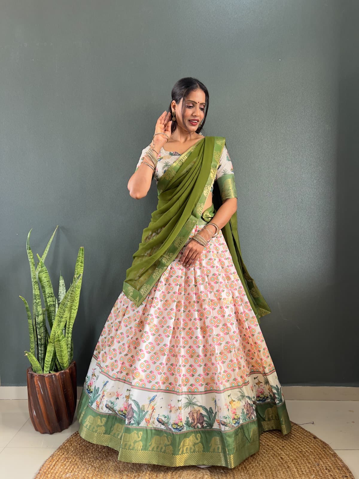 Gajanand Printed Dola Cotton Silk Lehenga Set with Fancy Georgette Dupatta