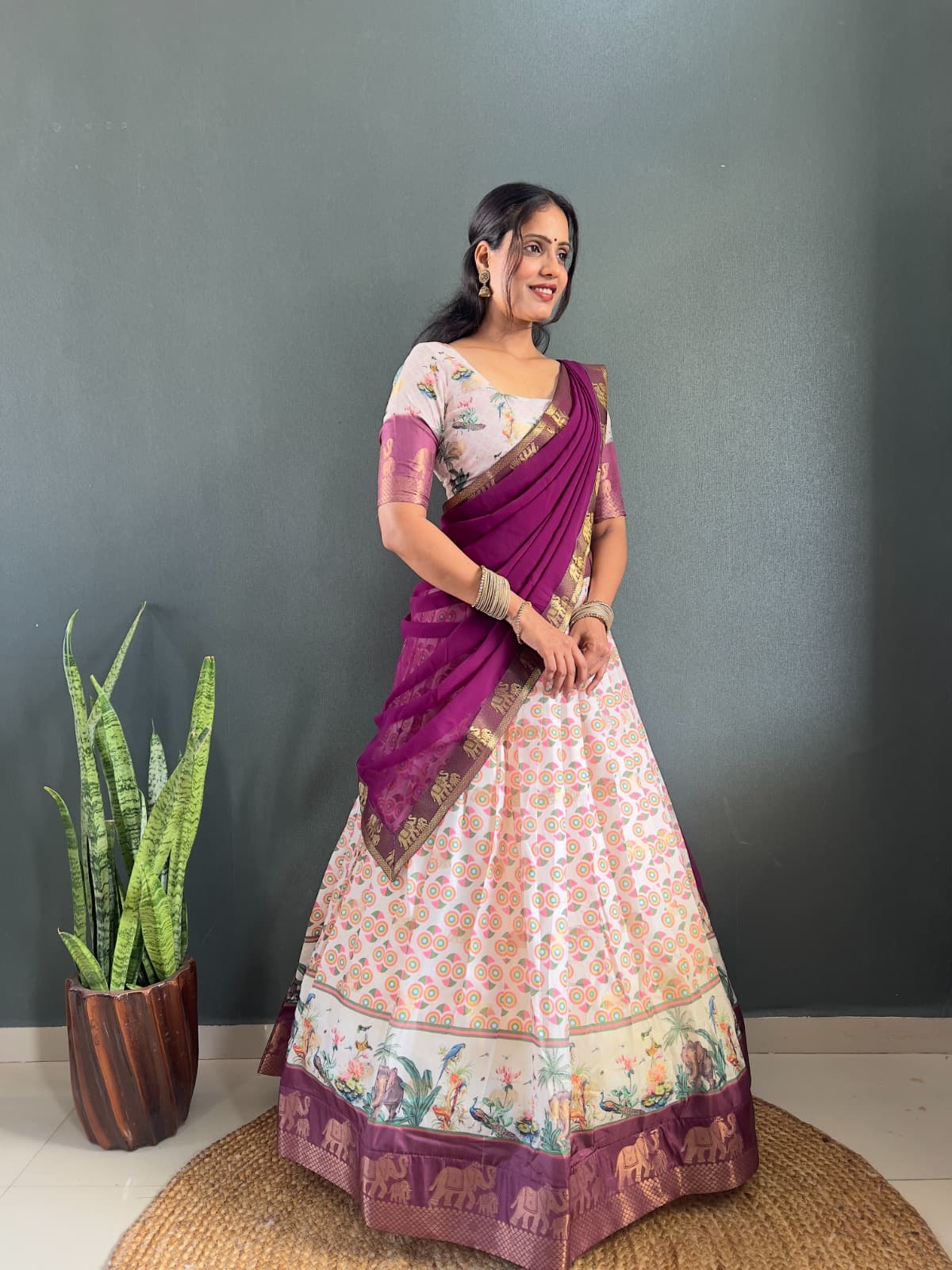 Gajanand Printed Dola Cotton Silk Lehenga Set with Fancy Georgette Dupatta