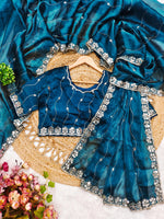 Elegant Burberry Silk Saree with Real Mirror & Embroidery Work