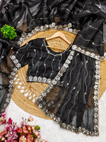 Elegant Burberry Silk Saree with Real Mirror & Embroidery Work