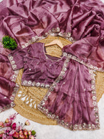Elegant Burberry Silk Saree with Real Mirror & Embroidery Work