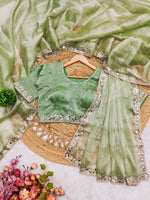 Elegant Burberry Silk Saree with Real Mirror & Embroidery Work