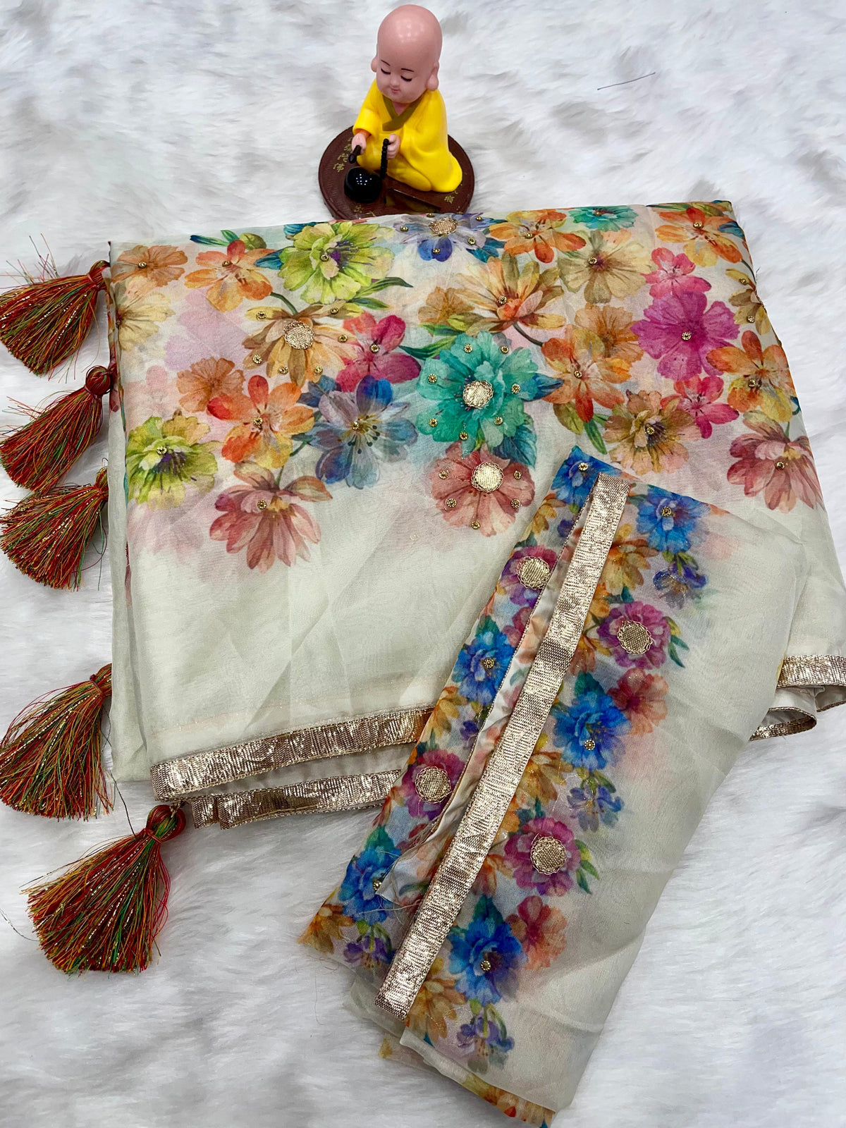 Mitra Tabby Silk Organza Saree with Digital Print & Handwork
