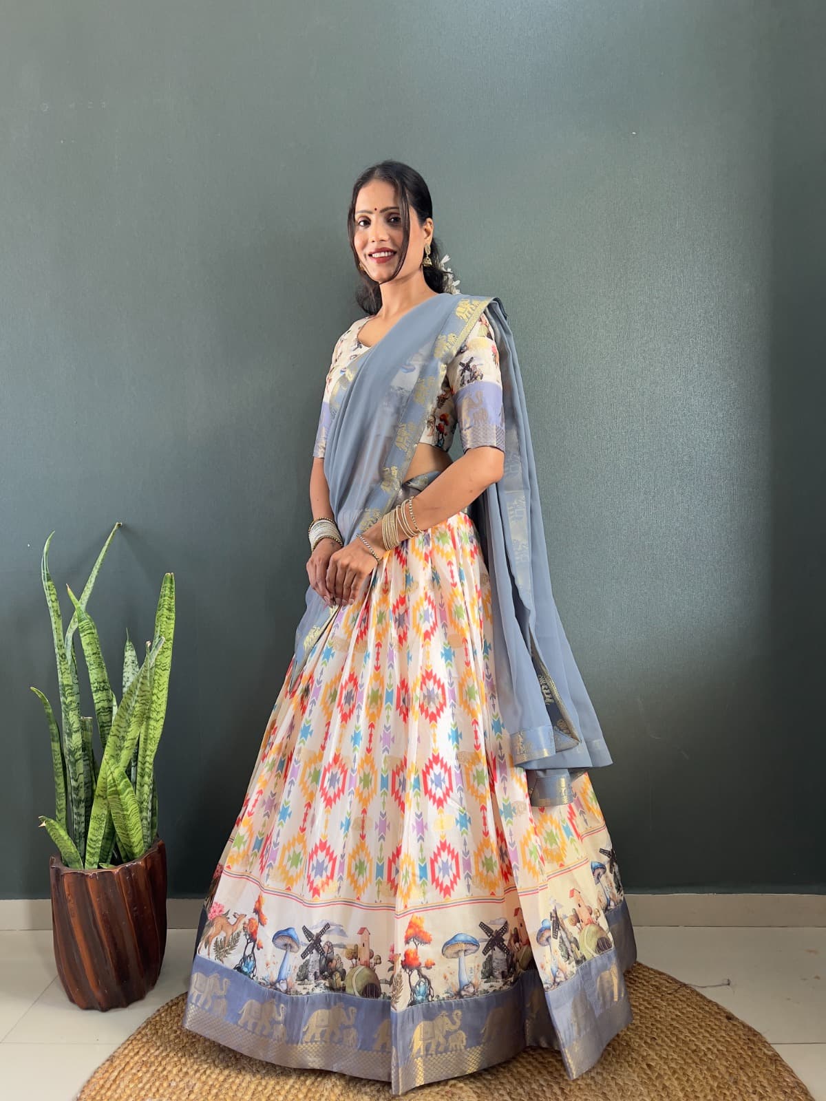 Sindoor Dola Cotton Silk Printed Lehenga Set with Fancy Georgette Dupatta