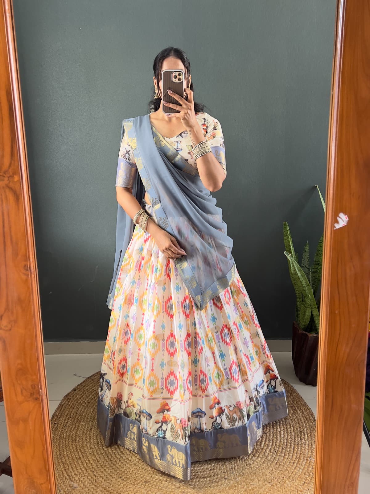 Sindoor Dola Cotton Silk Printed Lehenga Set with Fancy Georgette Dupatta