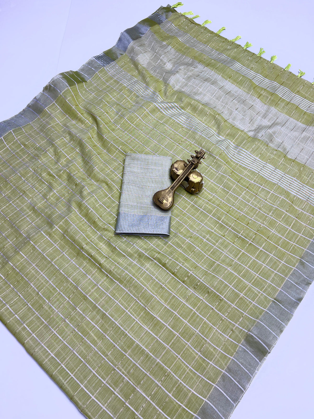 Pure Cotton Linen Saree with Silver Jari Weaving & Tassels