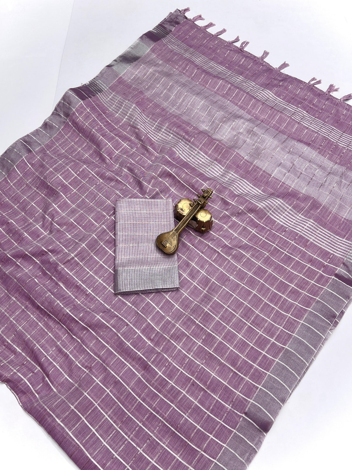 Pure Cotton Linen Saree with Silver Jari Weaving & Tassels