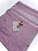 Pure Cotton Linen Saree with Silver Jari Weaving & Tassels