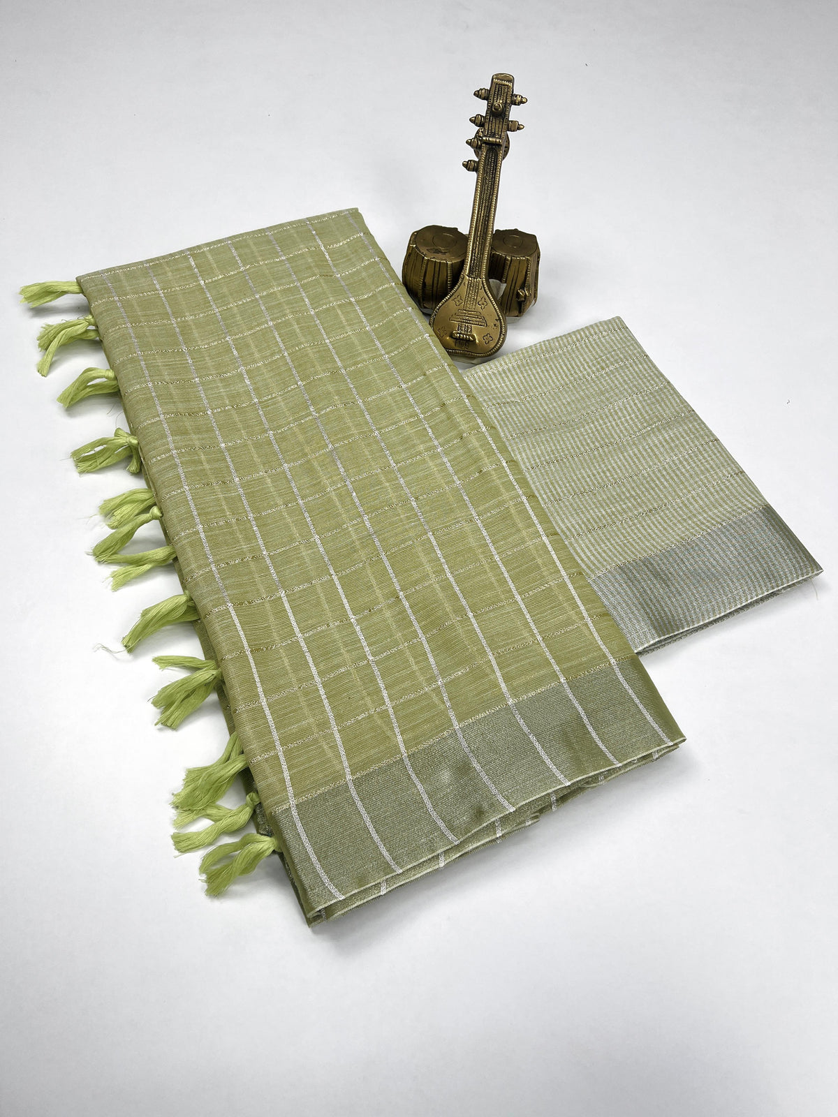 Pure Cotton Linen Saree with Silver Jari Weaving & Tassels