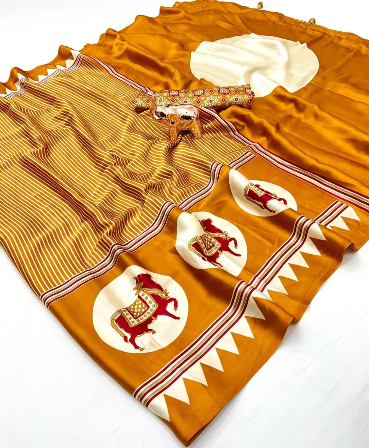 White Zebra – Premium Japan Satin Patola Ajrakh Print Saree