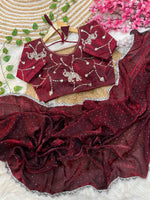 Pure Soft Satin Silk Saree with Heavy Hand Jharkhand Border & Fully Stitched Beads Jhal Blouse