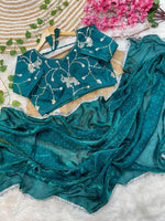 Pure Soft Satin Silk Saree with Heavy Hand Jharkhand Border & Fully Stitched Beads Jhal Blouse