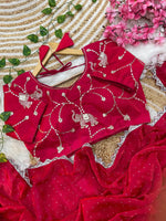 Pure Soft Satin Silk Saree with Heavy Hand Jharkhand Border & Fully Stitched Beads Jhal Blouse