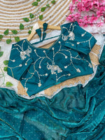 Pure Soft Satin Silk Saree with Heavy Hand Jharkhand Border & Fully Stitched Beads Jhal Blouse