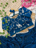 Pure Soft Satin Silk Saree with Heavy Hand Jharkhand Border & Fully Stitched Beads Jhal Blouse