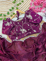 Pure Soft Satin Silk Saree with Heavy Hand Jharkhand Border & Fully Stitched Beads Jhal Blouse