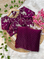 Pure Soft Satin Silk Saree with Heavy Hand Jharkhand Border & Fully Stitched Beads Jhal Blouse