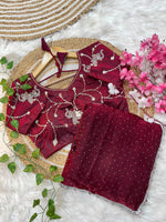 Pure Soft Satin Silk Saree with Heavy Hand Jharkhand Border & Fully Stitched Beads Jhal Blouse