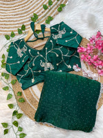 Pure Soft Satin Silk Saree with Heavy Hand Jharkhand Border & Fully Stitched Beads Jhal Blouse