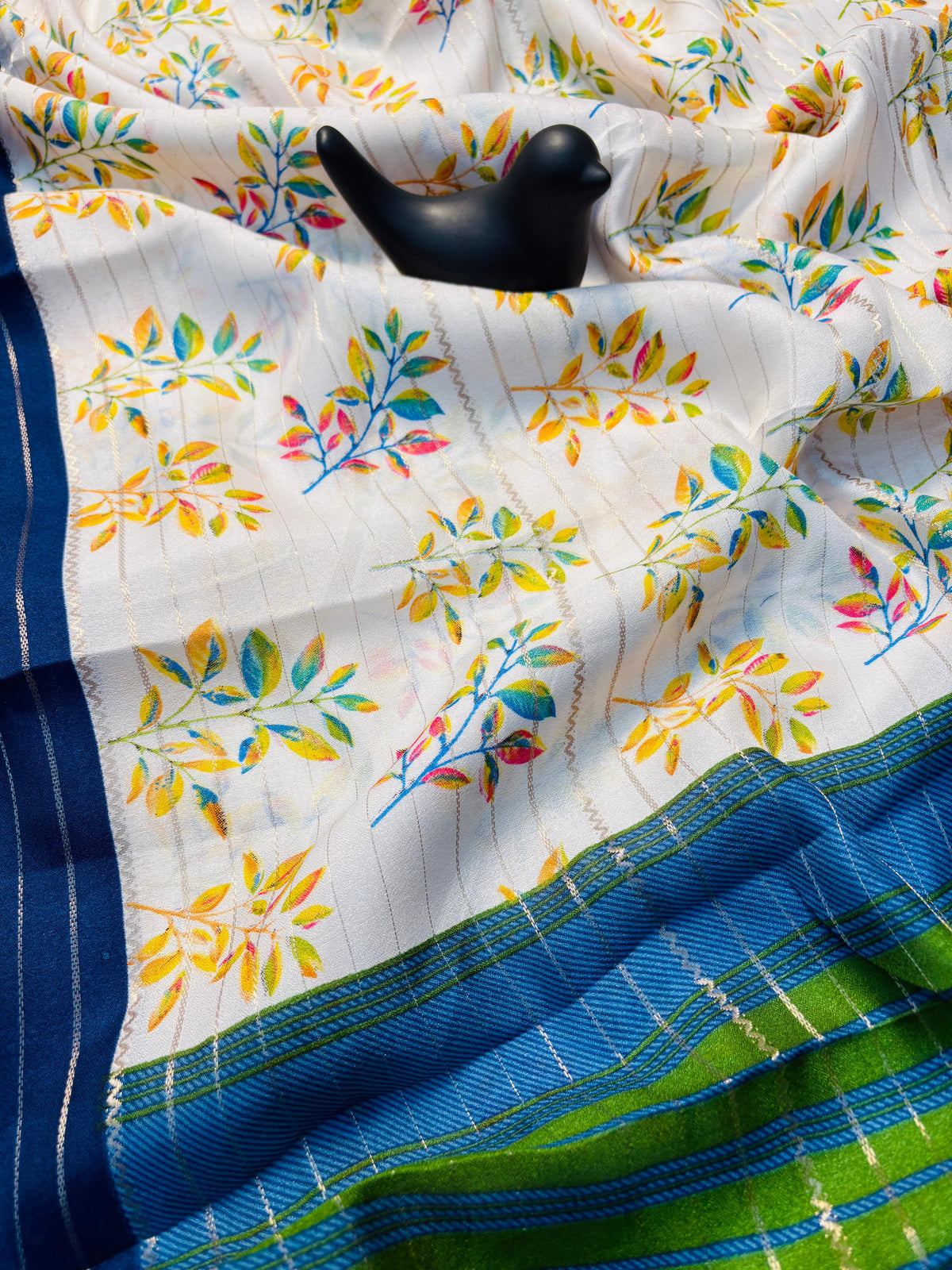 Elegant Dull Moss Jik-Jak Pattern Saree with Matching Blouse – Super Soft Fabric